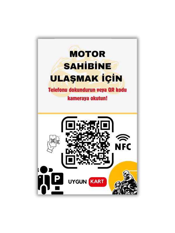 Motorsiklet Sahibini Arama Kartı – Motor Etiketi – QR Kod ve NFC Özellikli
